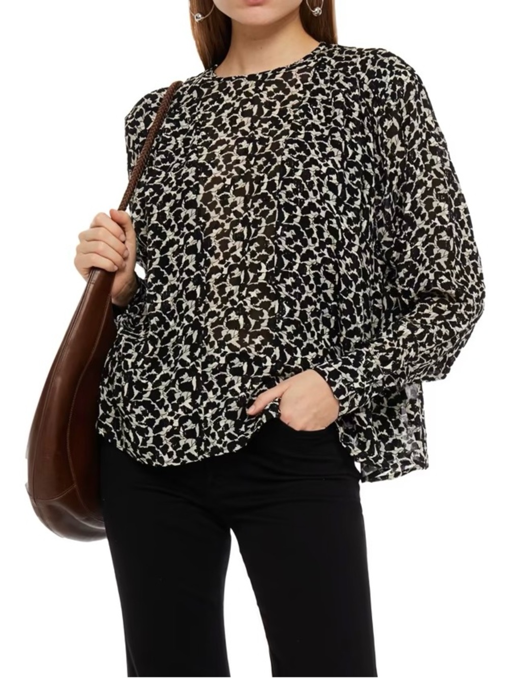 NWT ISABEL MARANT Midway printed fil coupé silk and Lurex-blend blouse